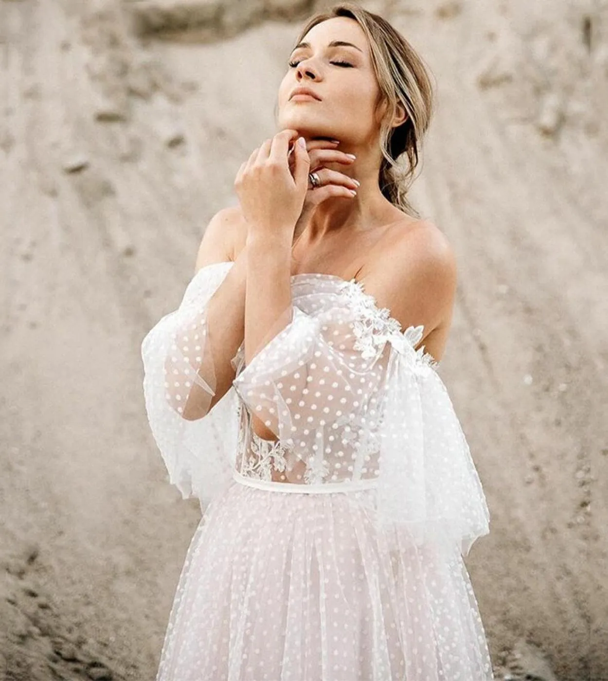 Abito da sposa Boho da spiaggia con spalle scoperte Sweetheart Dots Tulle Abito da cerimonia nuziale da sposa Abito da sposa pri