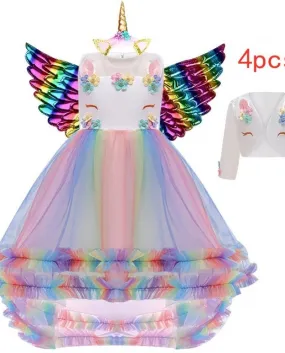 Abito lungo per bambini grandi Abito a sbuffo con torta di garza a rete colorata Unicorn Girl F