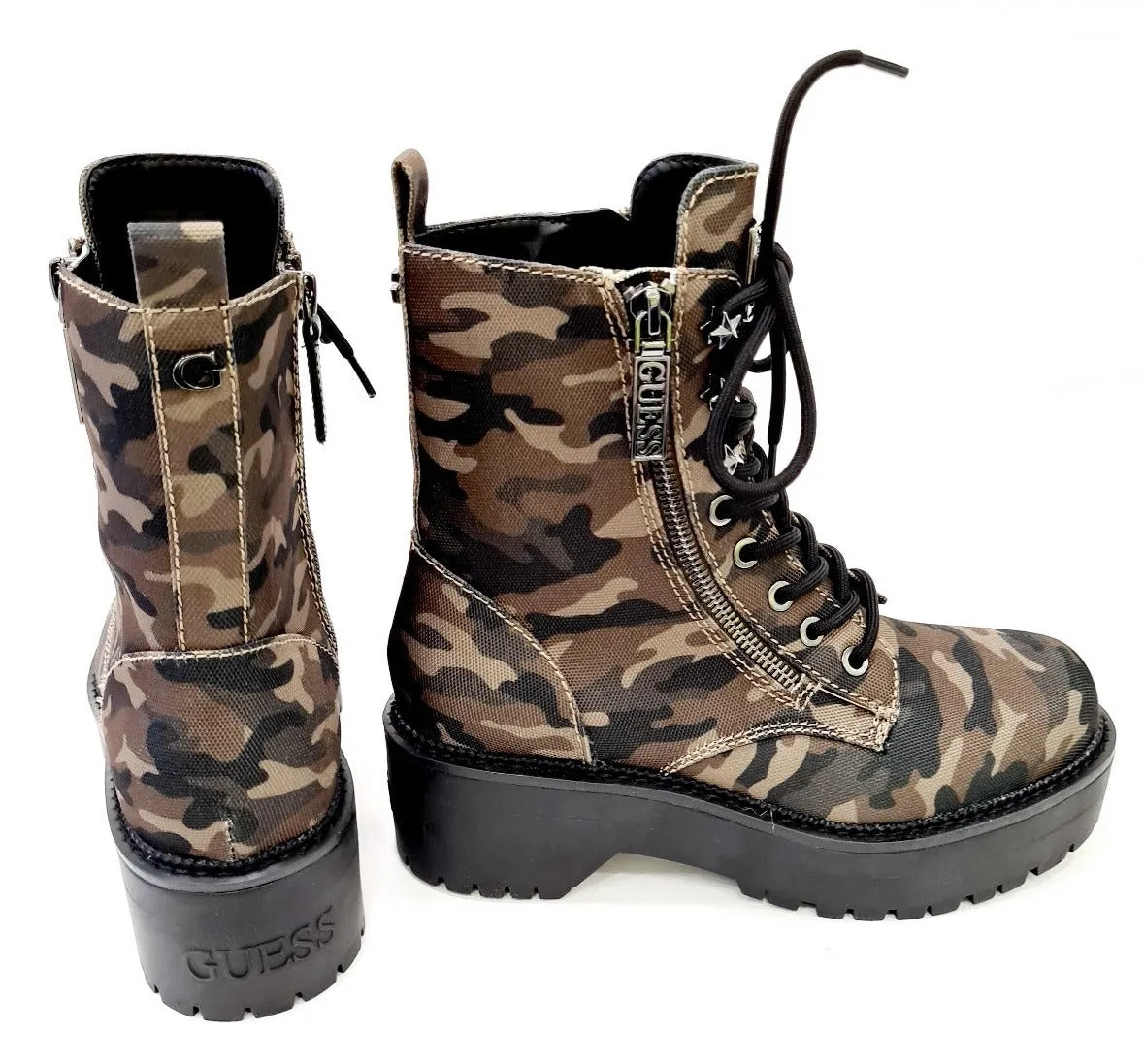 GUESS ANFIBIO FONDO GOMMA TACCO ALTO 5,5 CM.TESSUTO CAMOUFLAGE RIF. G449