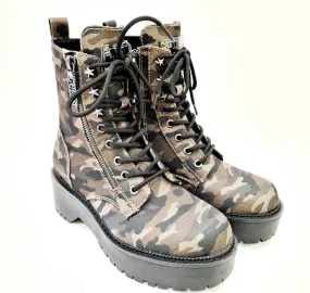 GUESS ANFIBIO FONDO GOMMA TACCO ALTO 5,5 CM.TESSUTO CAMOUFLAGE RIF. G449