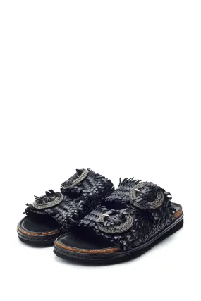 Moda in Pelle - Olisia Glitz - Nero con soletta intrecciata e fibbia - Sandali