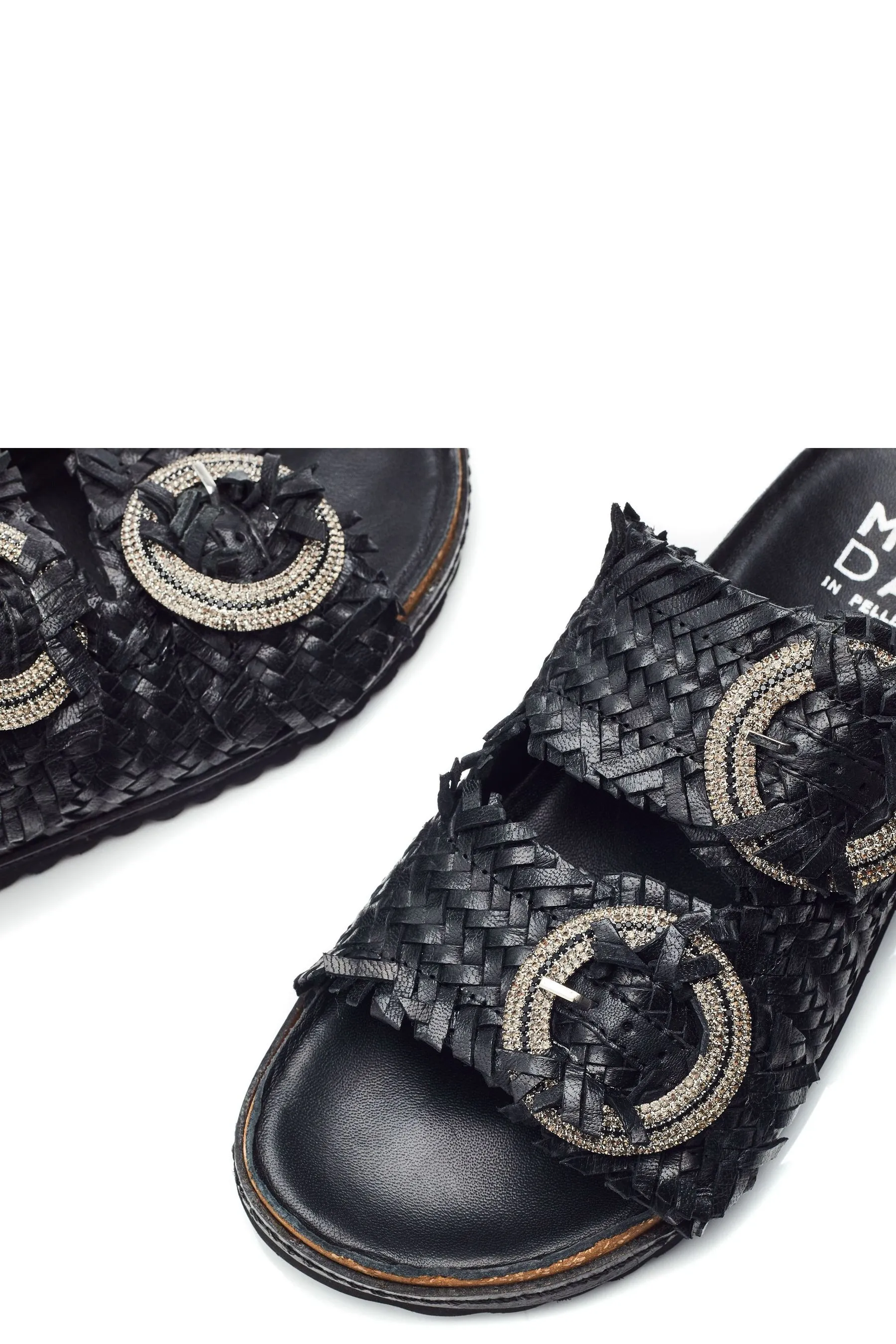 Moda in Pelle - Olisia Glitz - Nero con soletta intrecciata e fibbia - Sandali