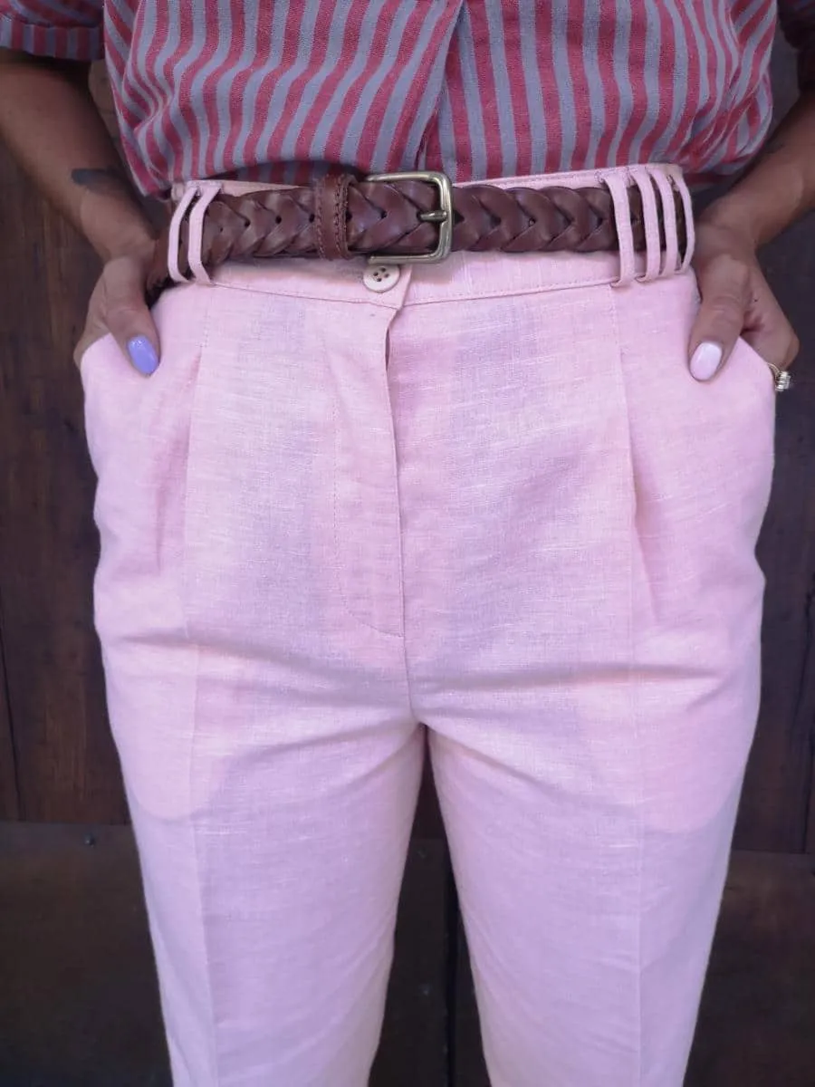 Pantalone rosa in lino