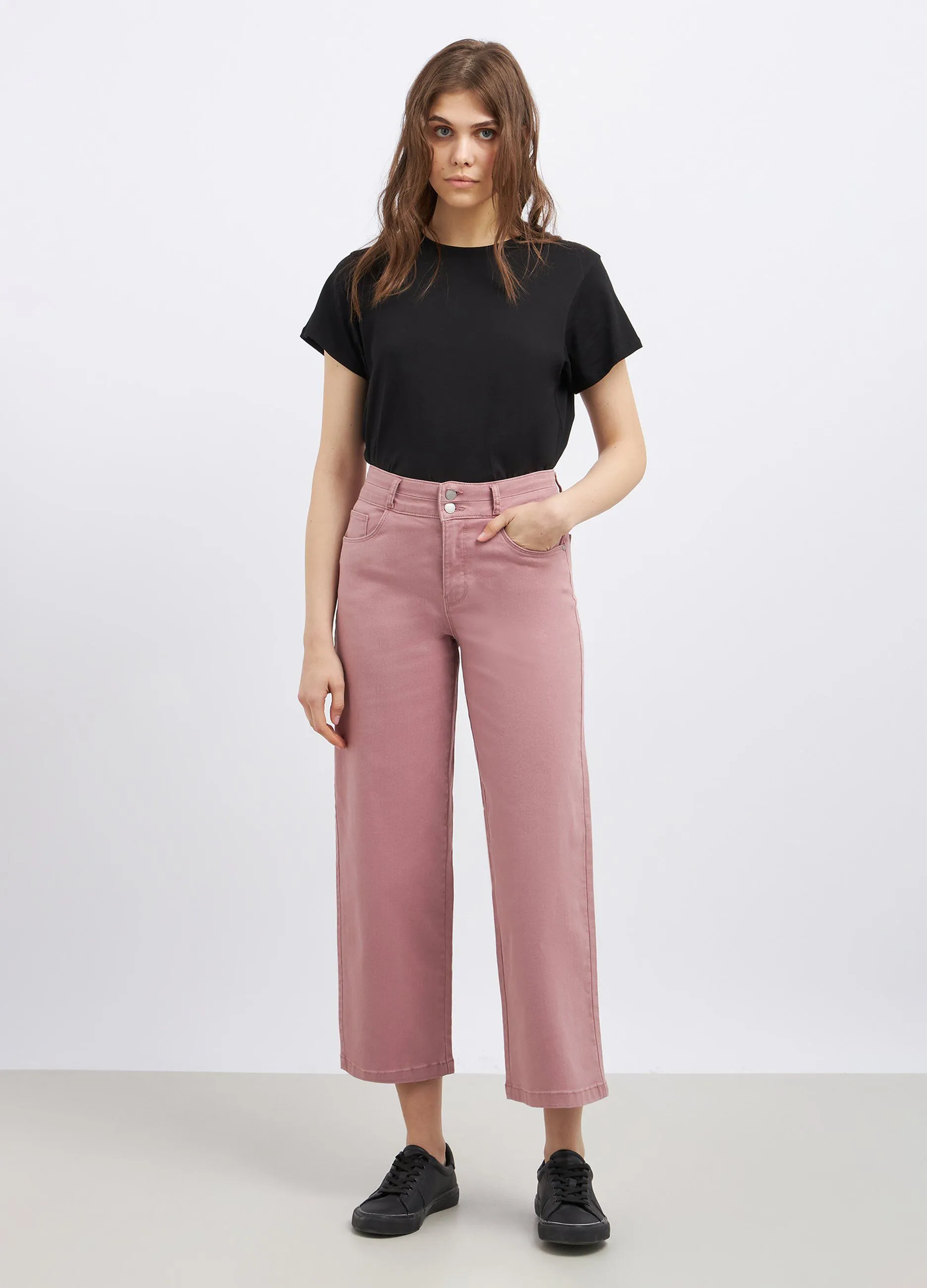 Pantaloni in denim di cotone stretch wide leg