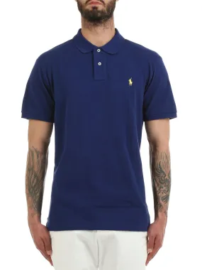 POLO BLU IN COTONE CON RICAMO LOGO FRONTALE