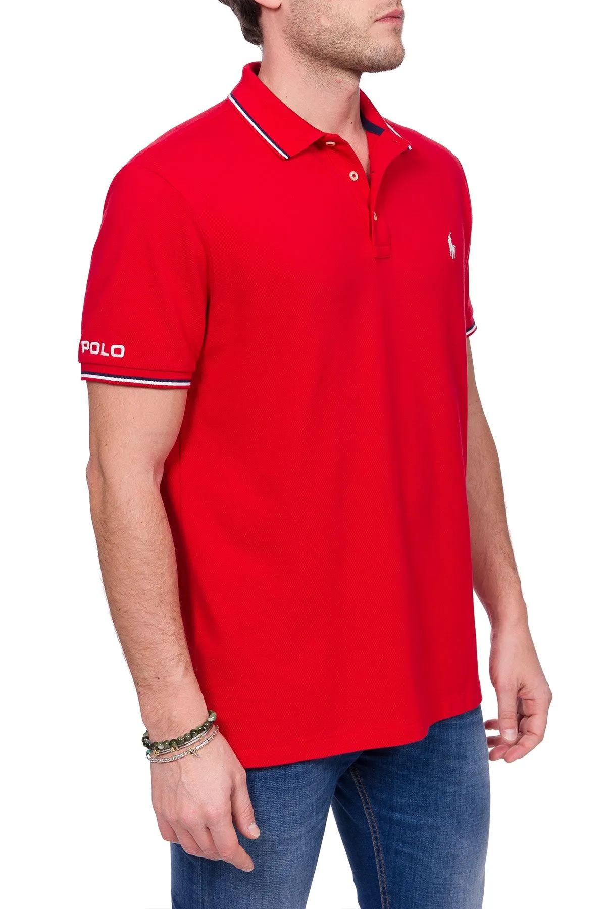 POLO ROSSA IN COTONE CON RICAMO MINI LOGO FRONTALE