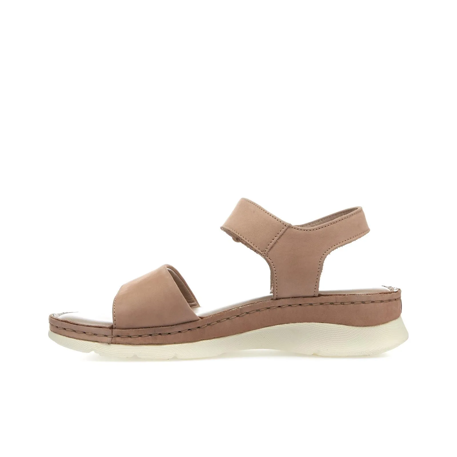 Sandali comfort beige in pelle con velcro