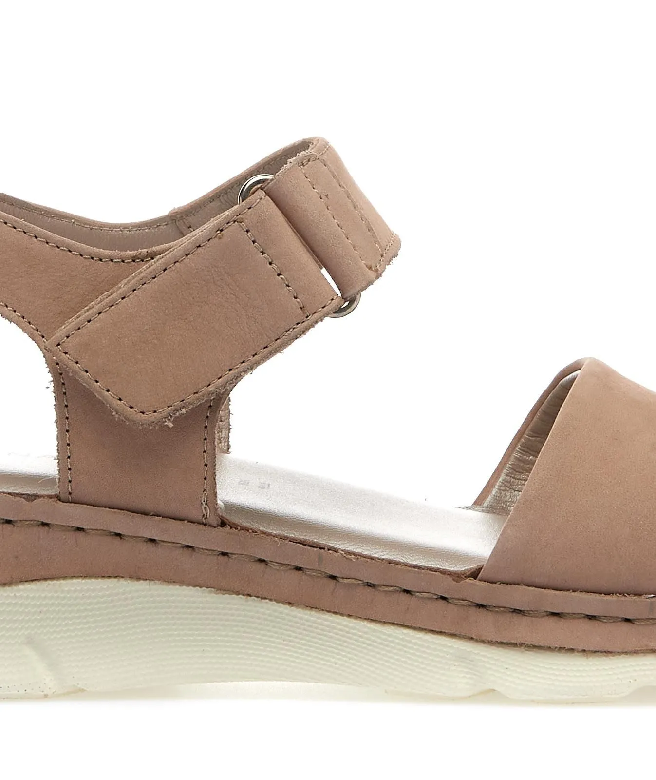 Sandali comfort beige in pelle con velcro