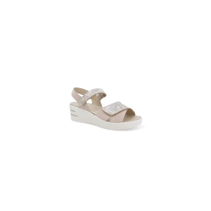 Sandalo donna in pelle beige sahara con zeppa