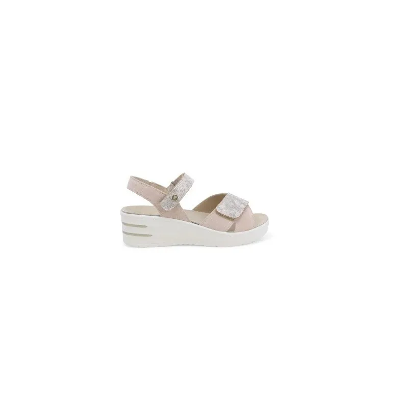 Sandalo donna in pelle beige sahara con zeppa