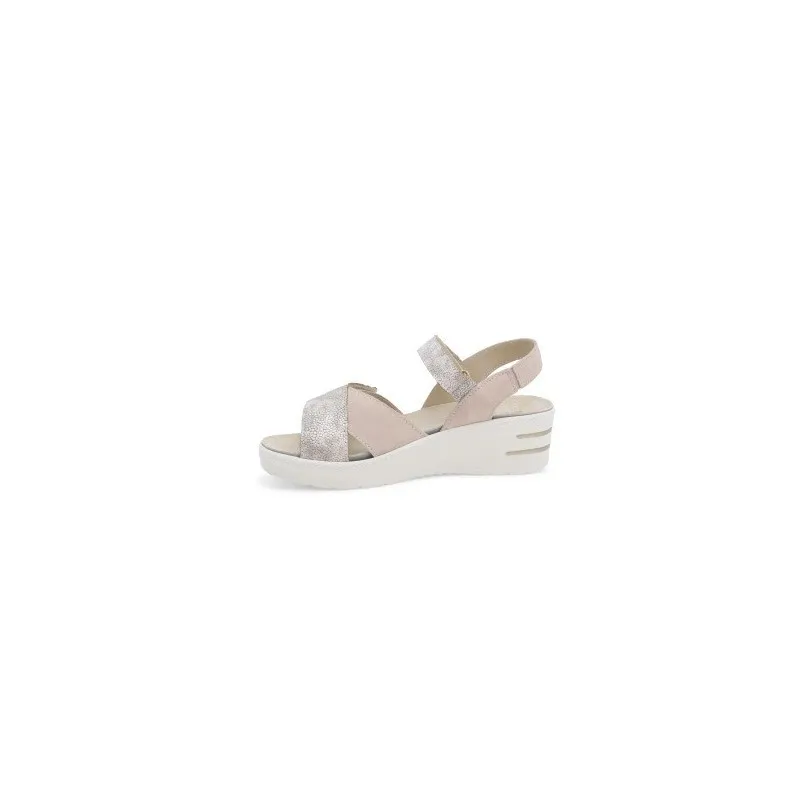 Sandalo donna in pelle beige sahara con zeppa