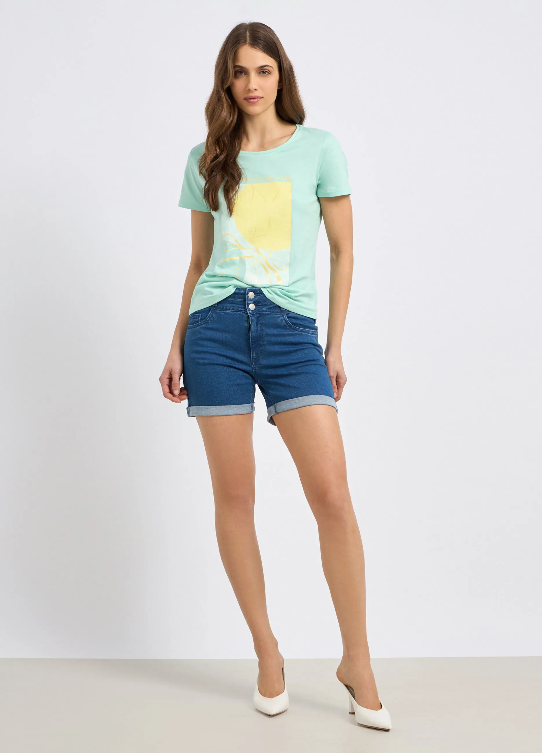 Shorts in denim di cotone stretch donna