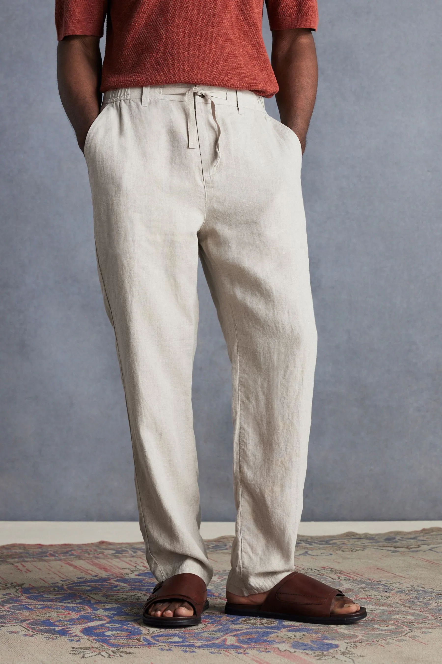 Signature - Italian Delave - Pantaloni in lino Leomaster con coulisse