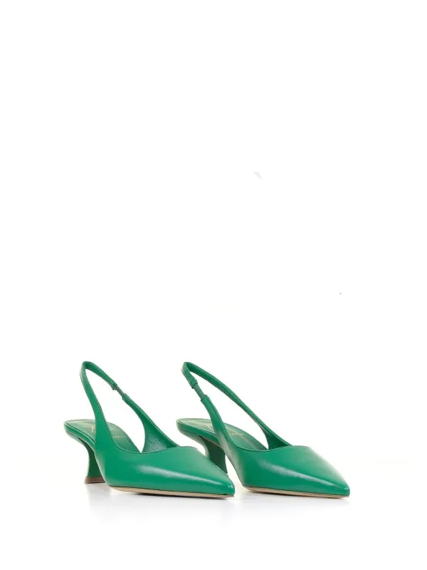 Slingback in green leather