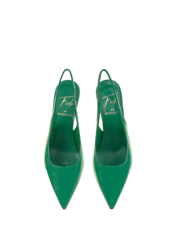 Slingback in green leather