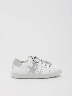 Sneakers bambina 2Star in pelle con dettagli laminati Bianco-Argento