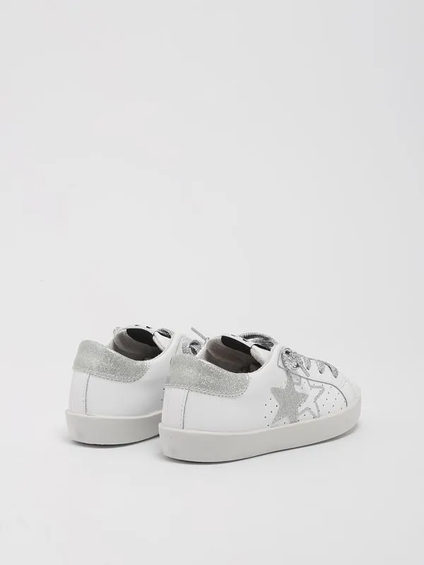 Sneakers bambina 2Star in pelle con dettagli laminati Bianco-Argento