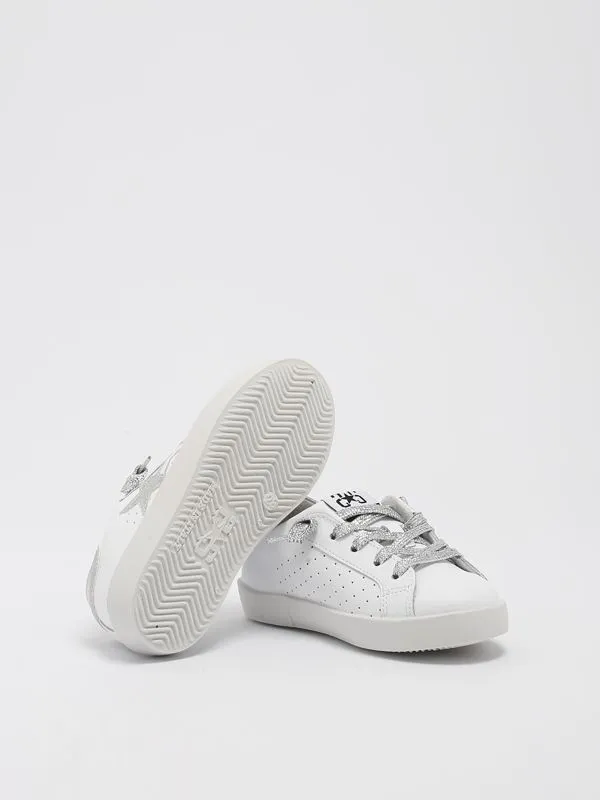 Sneakers bambina 2Star in pelle con dettagli laminati Bianco-Argento