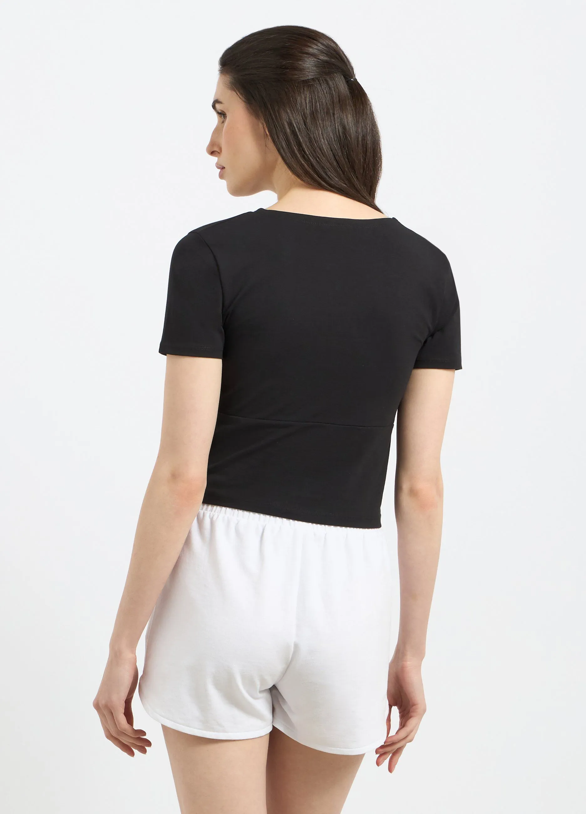 T-shirt cropped in cotone stretch donna