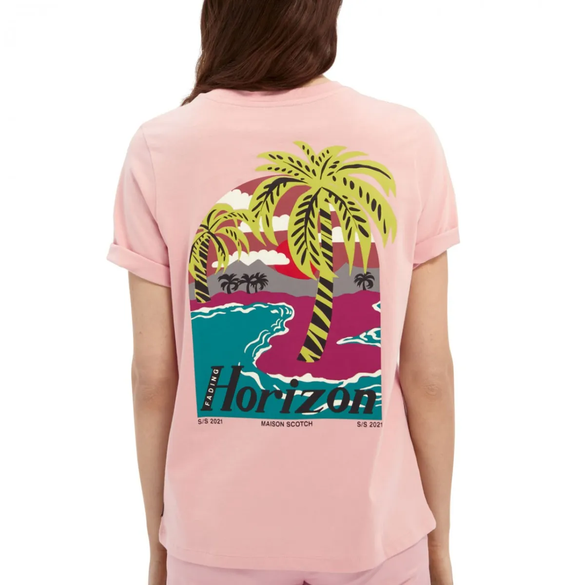 T-Shirt In Cotone Biologico Con Stampa Grafica, Rosa